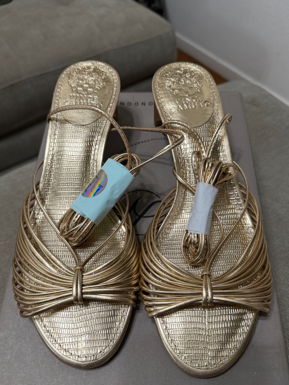 Vince Camuto Metallic Gold Strappy Slide Sandals
